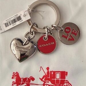 NWT Coach Silver and Red Love Keychain